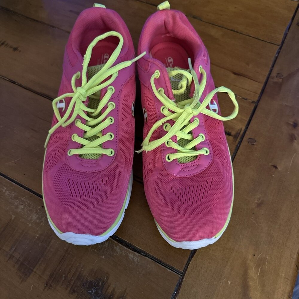 Champion Sports, Comfort, Women, Tennis Shoes, Pink With Yellow Laces, Size 10
